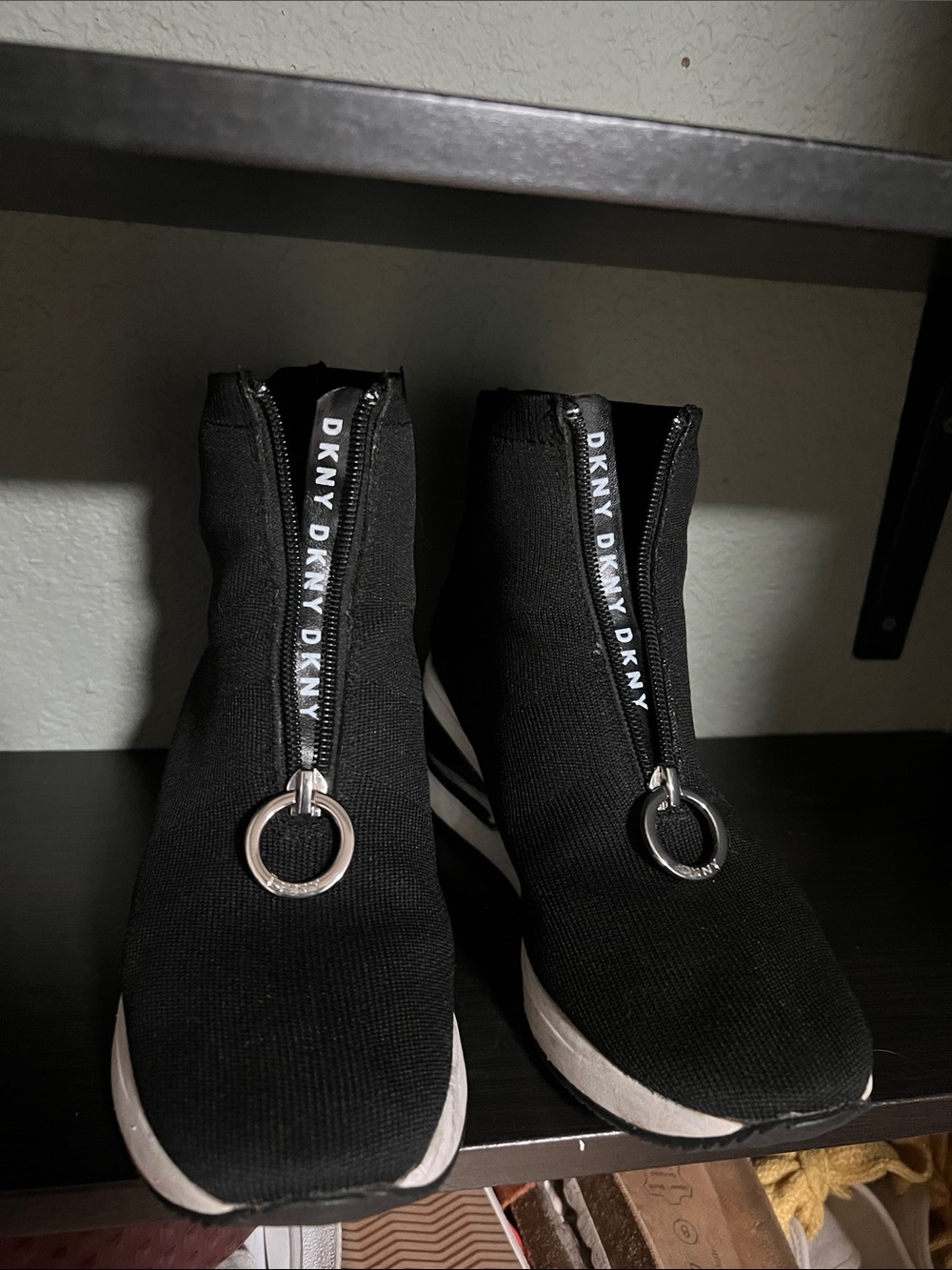 DKNY Black Knit Zip-Front Ring-Pull Sock Sneakers - Picture 2 of 5